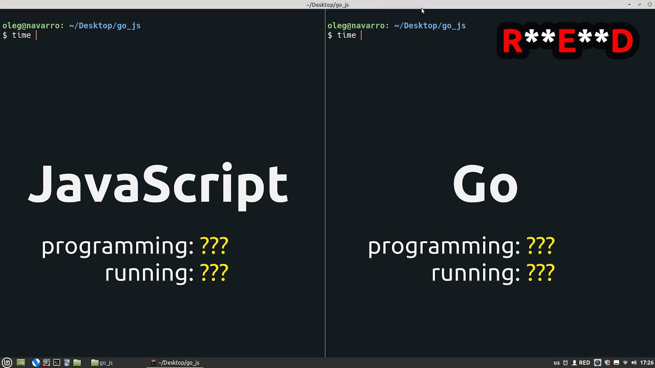 CoderEyed's tweet card. JavaScript vs Go - side by side comparison