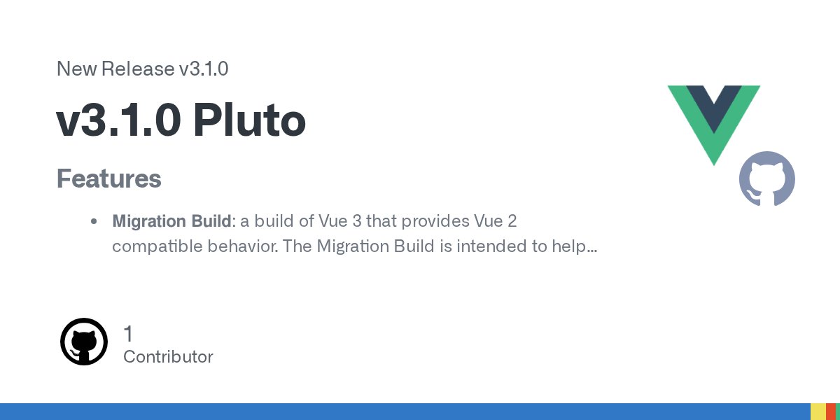 vuejs's tweet card. Features Migration Build: a build of Vue 3 that provides Vue 2 compatible behavior. The Migration Build is intended to help migrating existing Vue 2 apps to Vue 3. compiler-core: whitespace handli...