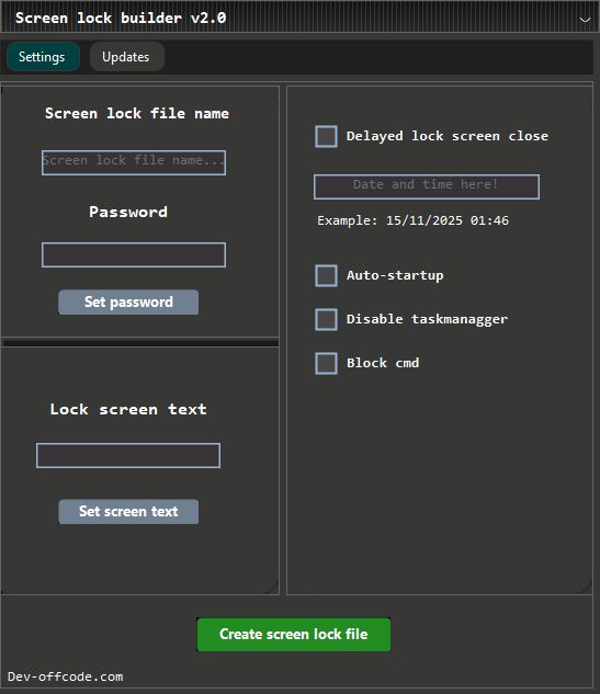 OffCryptAndroid's tweet card. This Windows screen lock builder creates a portable screen locker (.exe) with your own custom message and password protection.