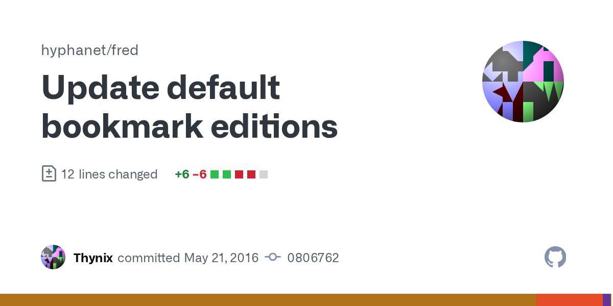 freenet_changes's tweet card. Update default bookmark editions · hyphanet/fred@0806762