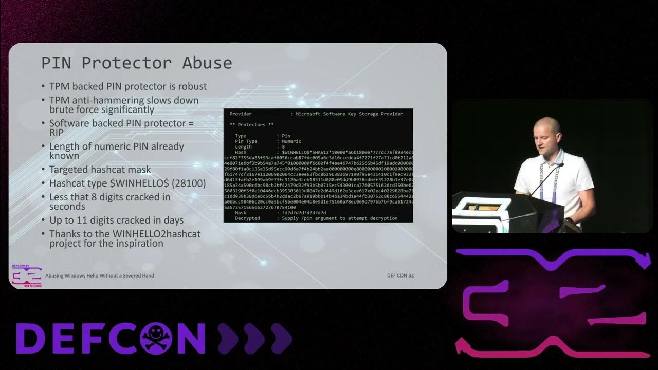 _EthicalChaos_'s tweet card. DEF CON 32 - Abusing Windows Hello Without a Severed Hand - Ceri...