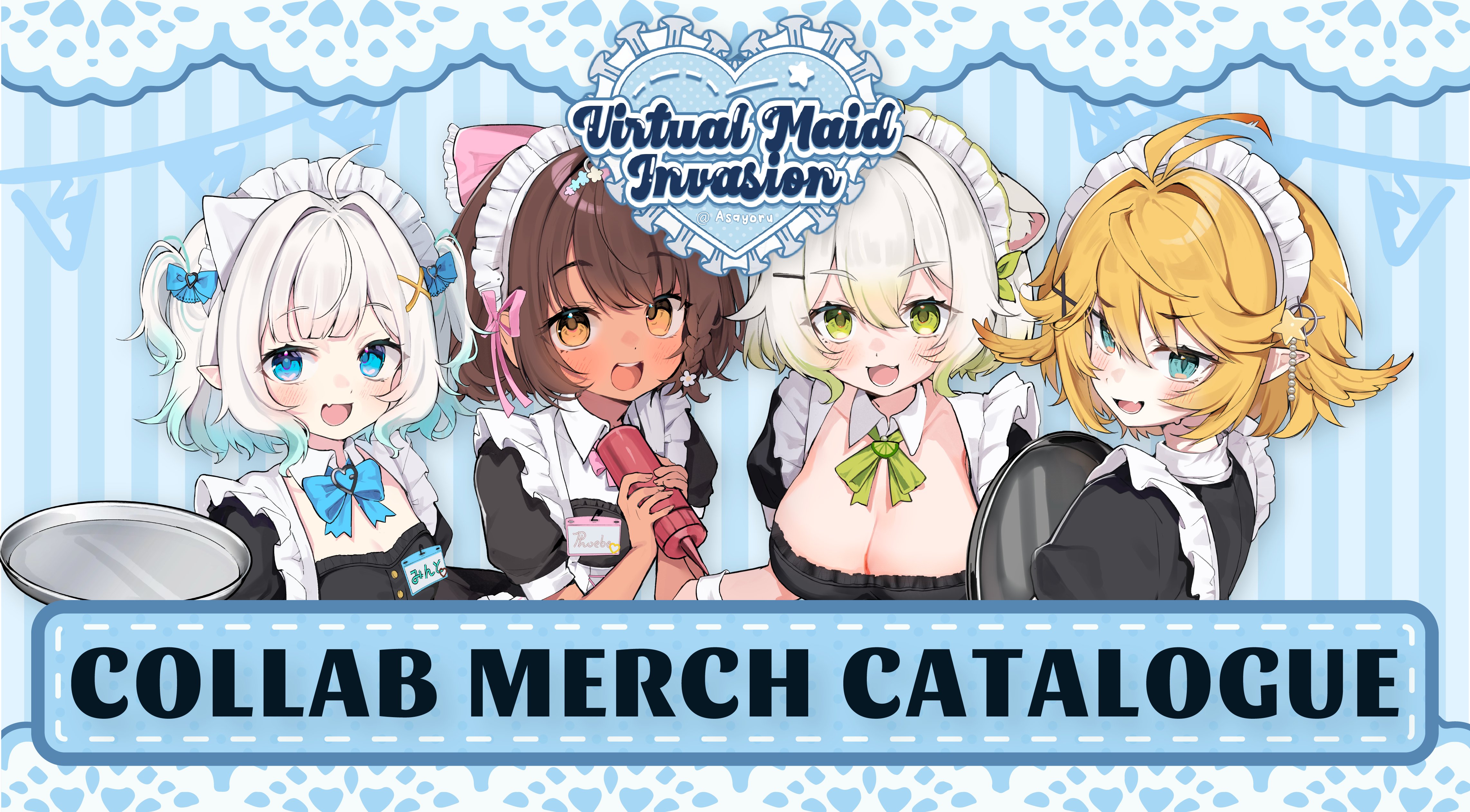 dokibird's tweet card. Celebrate the Virtual Maid Invasion collab event at Asayoru Maid Cafe with exclusive themed merchandise of Mint, Phoebe, Lime, and Dokibird!