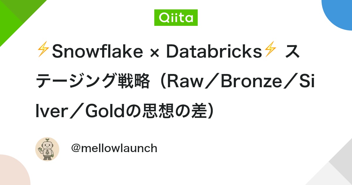 mellow_launch's tweet card. 📚 関連書籍 『ゼロから触ってわかった！ Snowflake × Databricksでつくる次世代データ基盤 - 比較・共存・連携 非公式ガイド』 SnowflakeとDatabricks――二つのクラウドデータ基盤は、これまで「どちらを選ぶか」で語られることが多く...