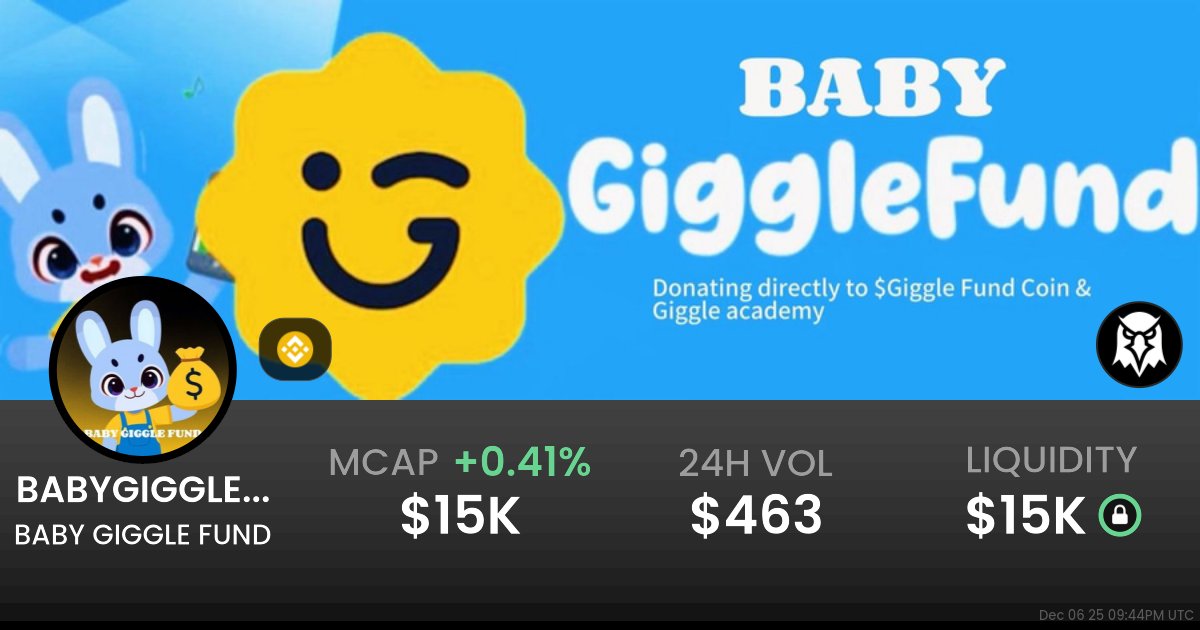 SleepAlgo's tweet card. $0.00001530 BABY GIGGLE FUND (BABYGIGGLEFUND) realtime price charts, trading history and info - BABYGIGGLEFUND / WBNB on BSC / PancakeSwap