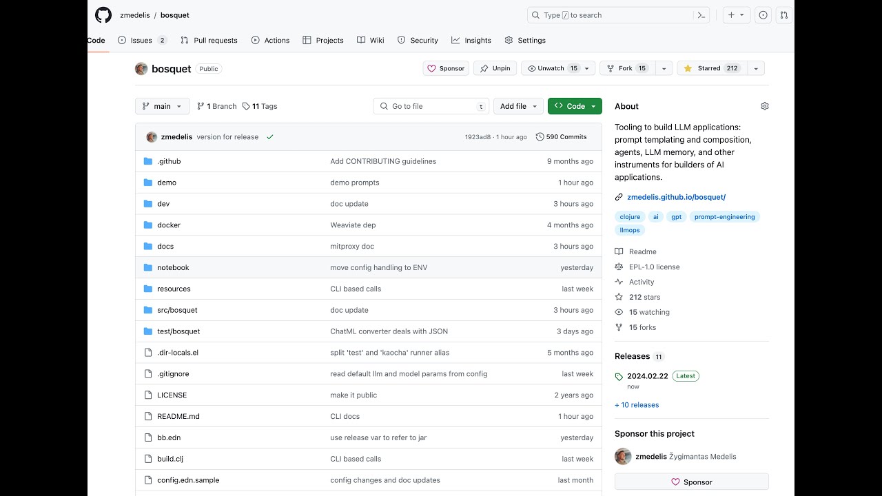 zzgmm's tweet card. Bosquet LLM command line interface and observability tools