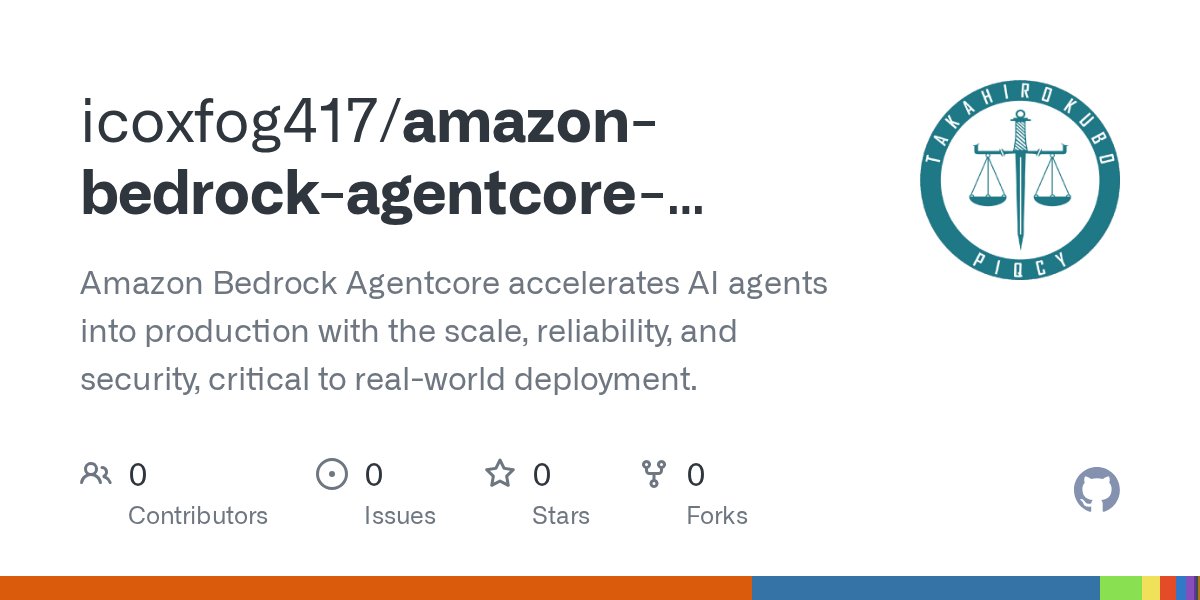 icoxfog417's tweet card. Amazon Bedrock Agentcore accelerates AI agents into production with the scale, reliability, and security, critical to real-world deployment. - icoxfog417/amazon-bedrock-agentcore-samples