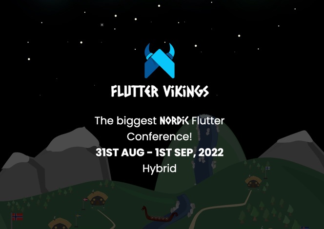 FlutterDev's tweet card. FlutterVikings is the biggest Flutter Conference in Nordic and a single track Flutter/Dart conference with talks by internationally renowned speakers and rising stars in the Flutter/Dart community