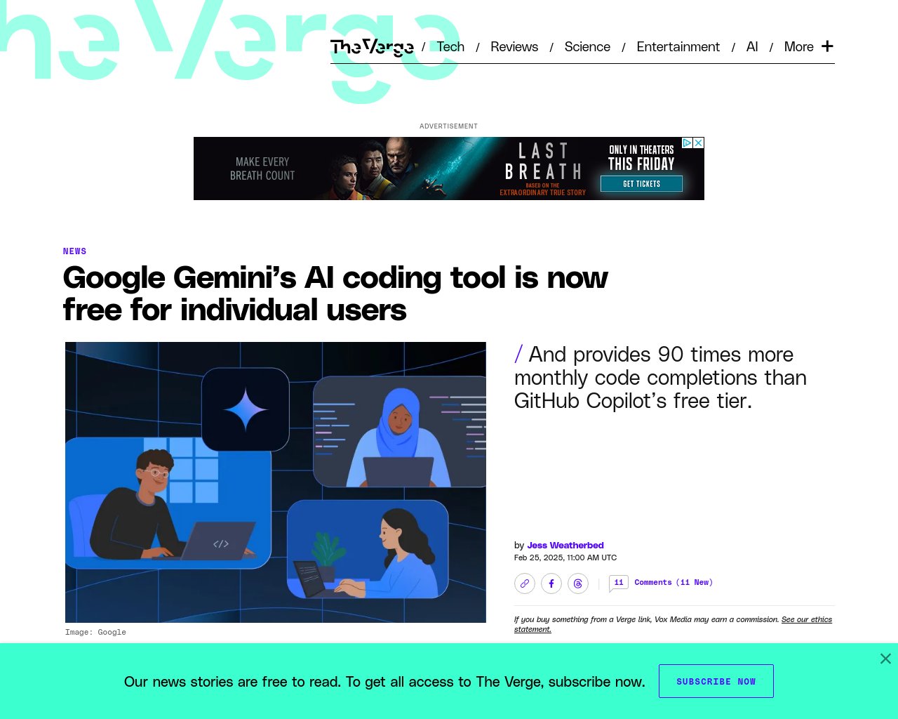 managetech_inc's tweet card. Gemini Code Assistの無料バージョンは、GitHub Copilotの無料ティアよりも1か月に