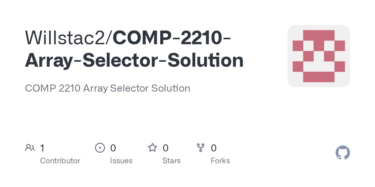 QQcodinghelp's tweet card. COMP 2210 Array Selector Solution. Contribute to Willstac2/COMP-2210-Array-Selector-Solution development by creating an account on GitHub.