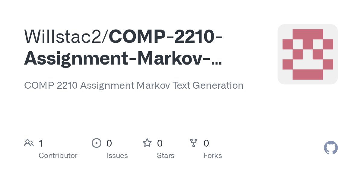 QQcodinghelp's tweet card. COMP 2210 Assignment Markov Text Generation. Contribute to Willstac2/COMP-2210-Assignment-Markov-Text-Generation development by creating an account on GitHub.