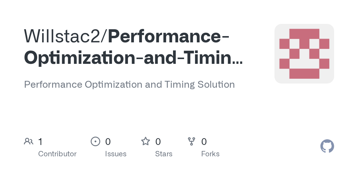 QQcodinghelp's tweet card. Performance Optimization and Timing Solution. Contribute to Willstac2/Performance-Optimization-and-Timing-Solution development by creating an account on GitHub.
