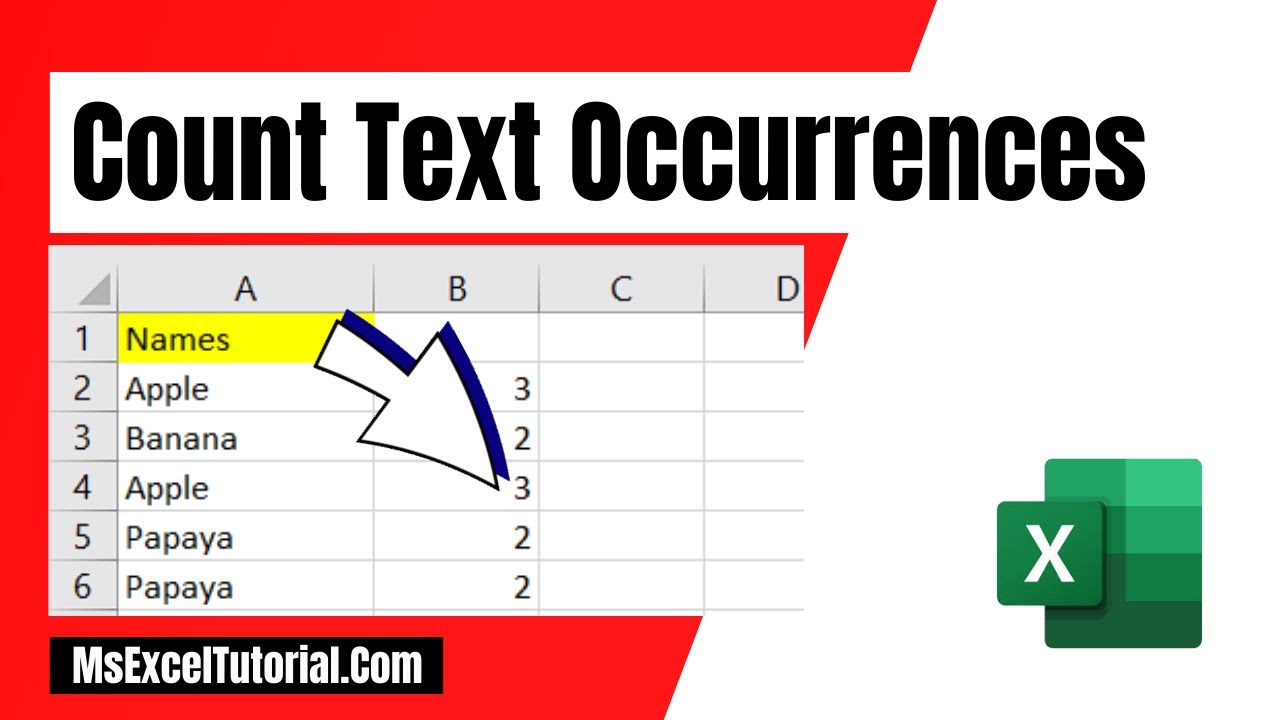 Excel10tutorial's tweet card. How to Count The Number of Times a Specific Text Appears in a Column...