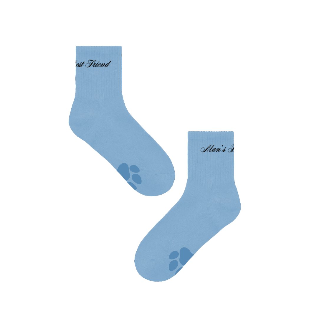 sabrinabot_py's tweet card. I could take you to the first, second, third floor, let's get those toes cozy Set of blue socks featuring "Man's Best Friend" on ankle and paws on bottom. One size fits most Depiction of this product...