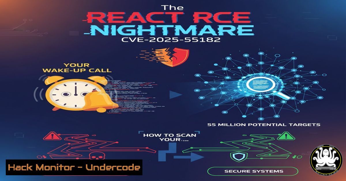 UndercodeUpdate's tweet card. The React RCE Nightmare: Why CVE-2025-55182 Is Your Wake-Up Call and How to Scan Your 55 Million Potential Targets - "Undercode Testing": Monitor hackers like