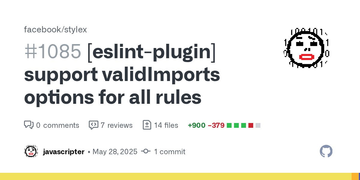 javascripter's tweet card. What changed / motivation ? Continuing on #1039, this PR adds validImports option to all eslint rules with support for both the string and object syntax uniformly, for RSD compatibility and other c...