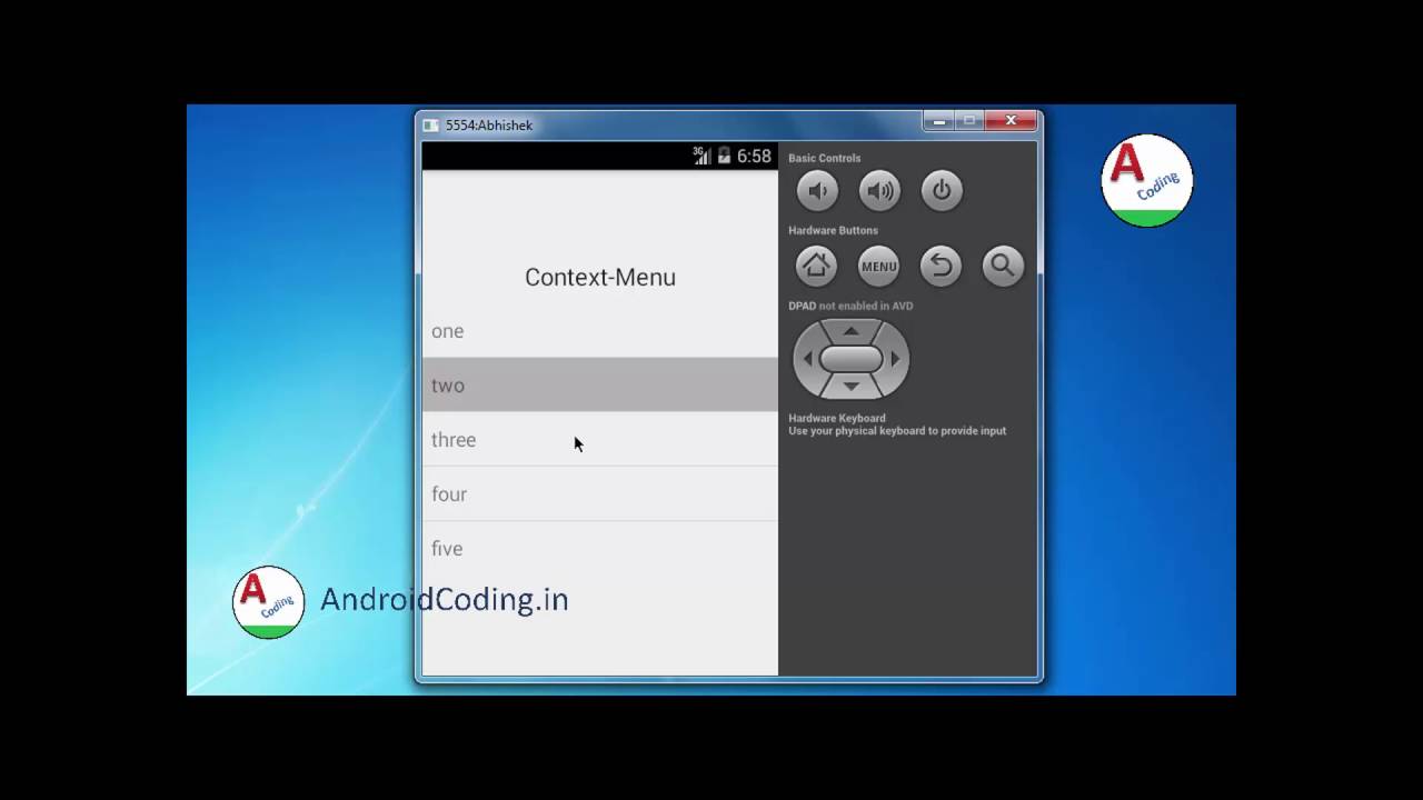 AndroidCodingin's tweet card. context menu android studio tutorial