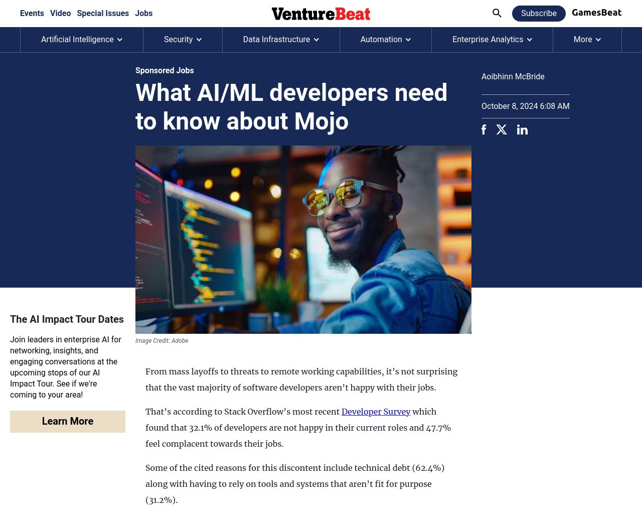 managetech_inc's tweet card. ソフトウェア開発者の大多数が現在の仕事に満足していないという調査結果 不満の理由：技術的負債、適さないツールや