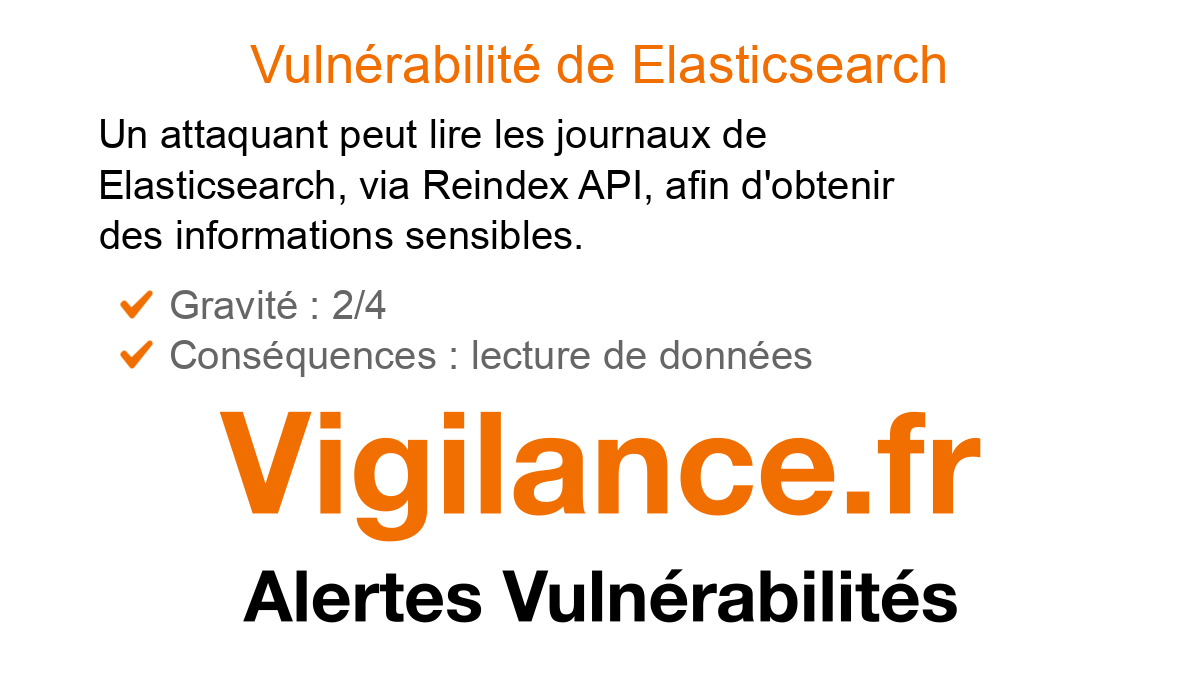 vigilance_fr's tweet card. Un attaquant peut lire les journaux de Elasticsearch, via Reindex API, afin d'obtenir des informations sensibles, identifié par CVE-2025-37727.