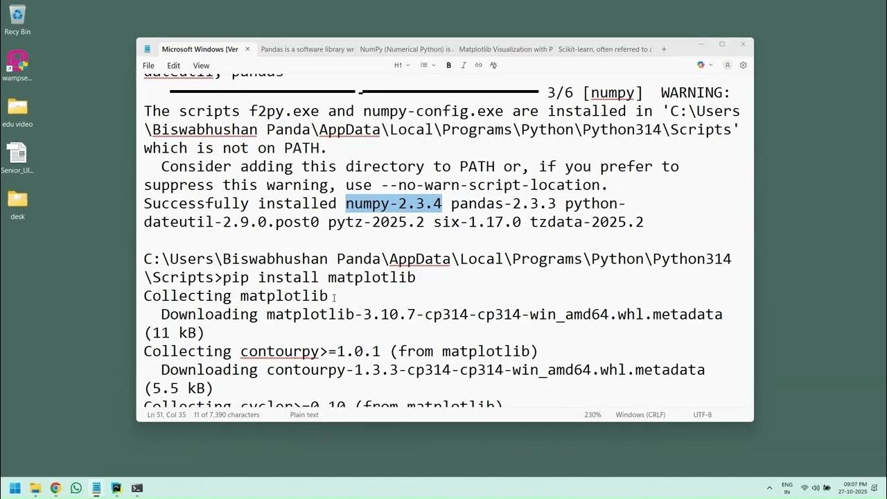 e_biswabhusan's tweet card. Getting Started with Python packages Pandas, NumPy and Matplotlib...