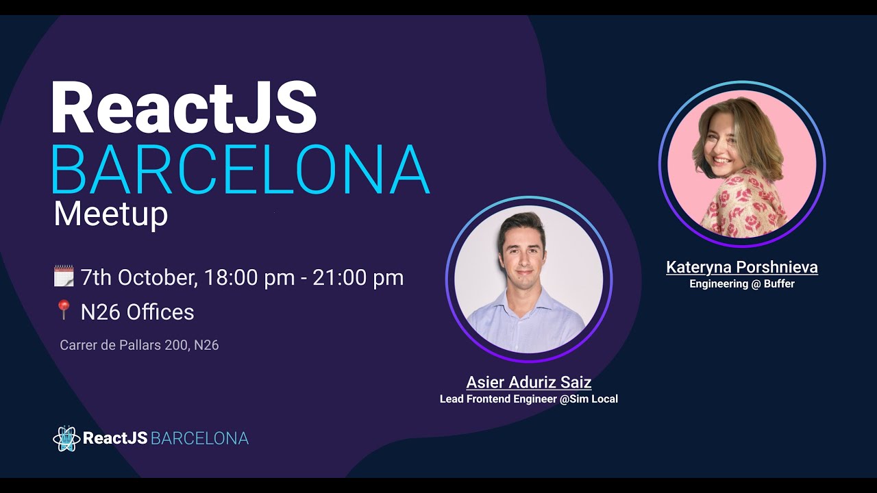 ReactJsBCN's tweet card. ReactJS Barcelona Meetup — Memory Leak Debugging & High-Performance...