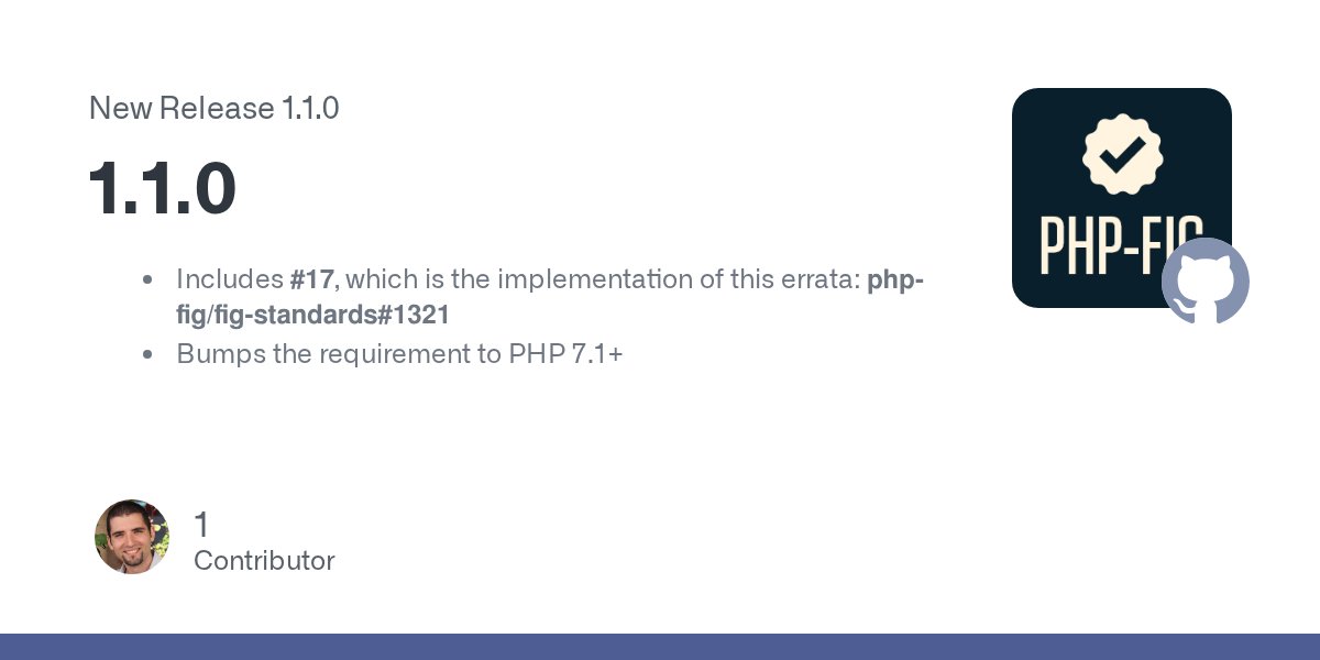 phpfig's tweet card. Includes #17, which is the implementation of this errata: php-fig/fig-standards#1321 Bumps the requirement to PHP 7.1+
