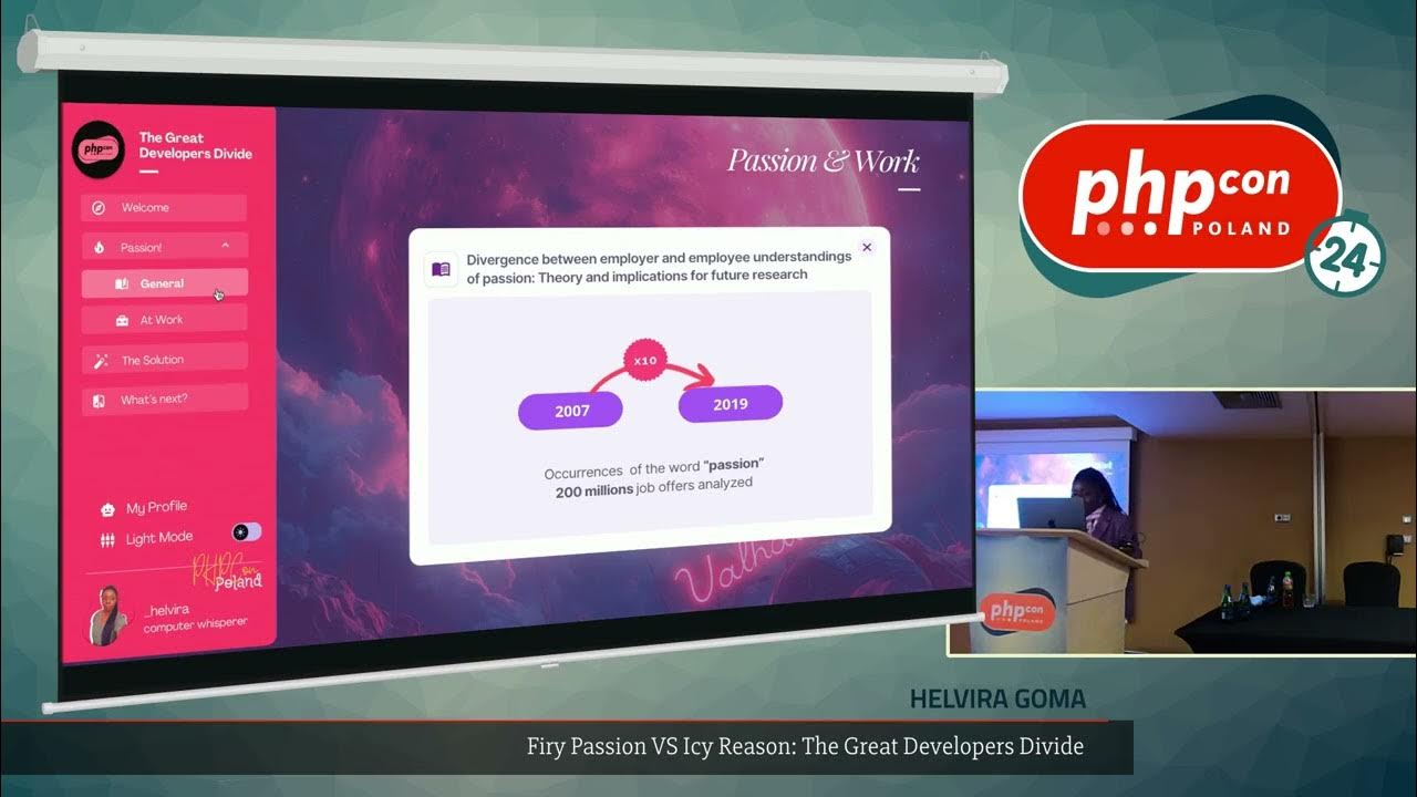 PHPConPoland's tweet card. Helvira Goma: Firy Passion VS Icy Reason: The Great Developers Divide...