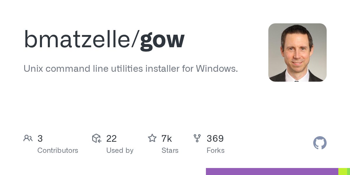 UnixToolTip's tweet card. Unix command line utilities installer for Windows. - bmatzelle/gow