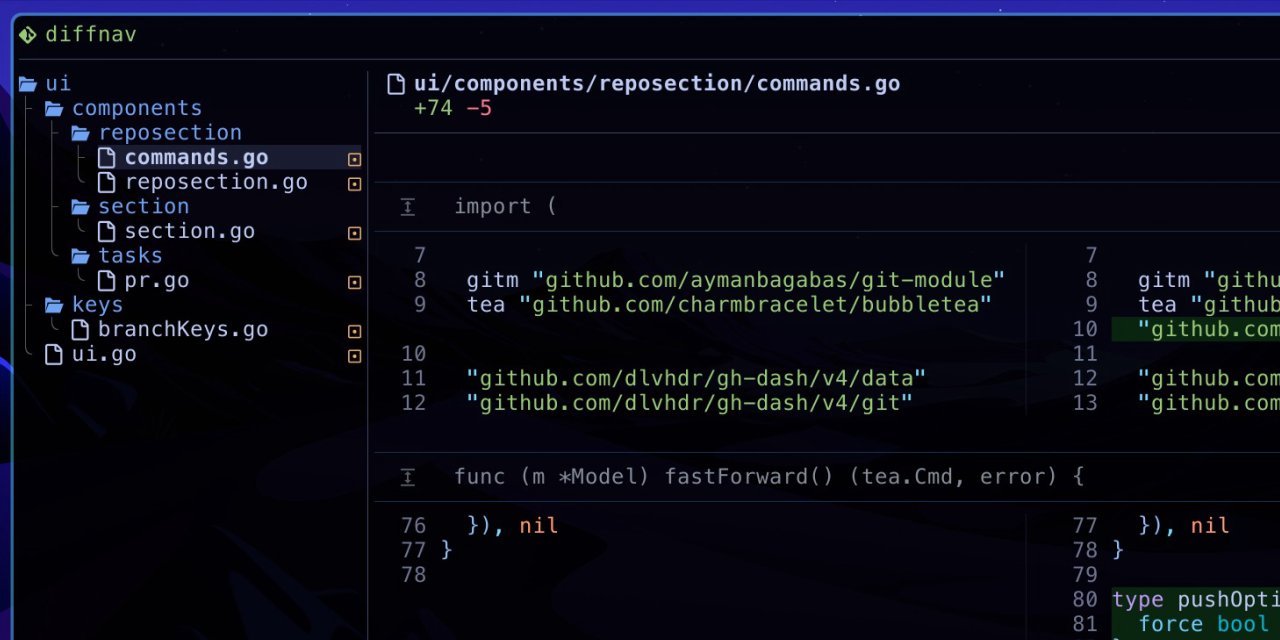 aWebprogrammer's tweet card. A git diff pager based on delta but with a file tree, à la GitHub. - dlvhdr/diffnav