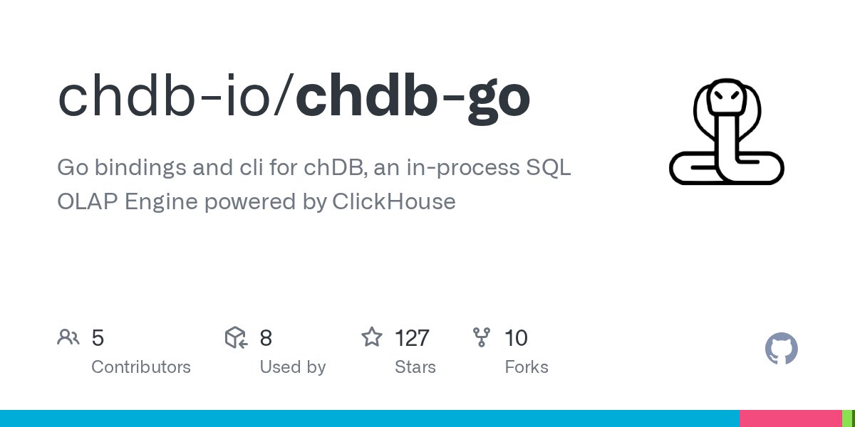 cool_golang's tweet card. Go bindings and cli for chDB, an in-process SQL OLAP Engine powered by ClickHouse - chdb-io/chdb-go