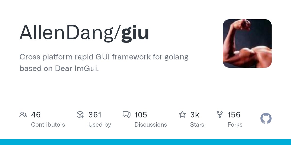 cool_golang's tweet card. Cross platform rapid GUI framework for golang based on Dear ImGui. - AllenDang/giu