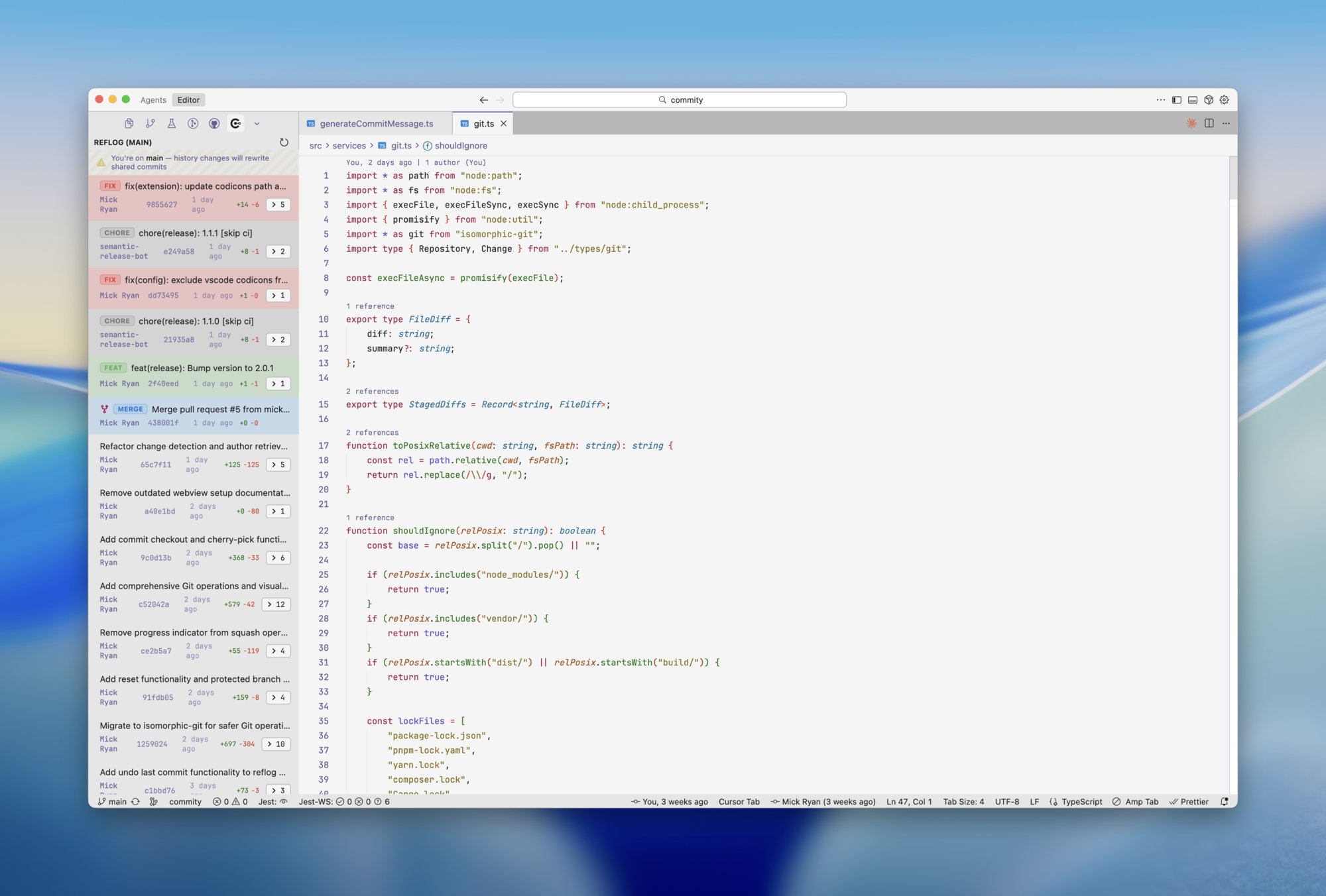 mickcodez's tweet card. AI-powered git workflow for VS Code & Cursor. Instant commit messages, reflog browser, squash, amend, reset, and undo.