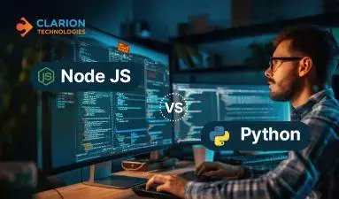 Clarion_Tech's tweet card. Explore NodeJS and Python for speed, scalability, libraries, and more for backend development and make your project successful.