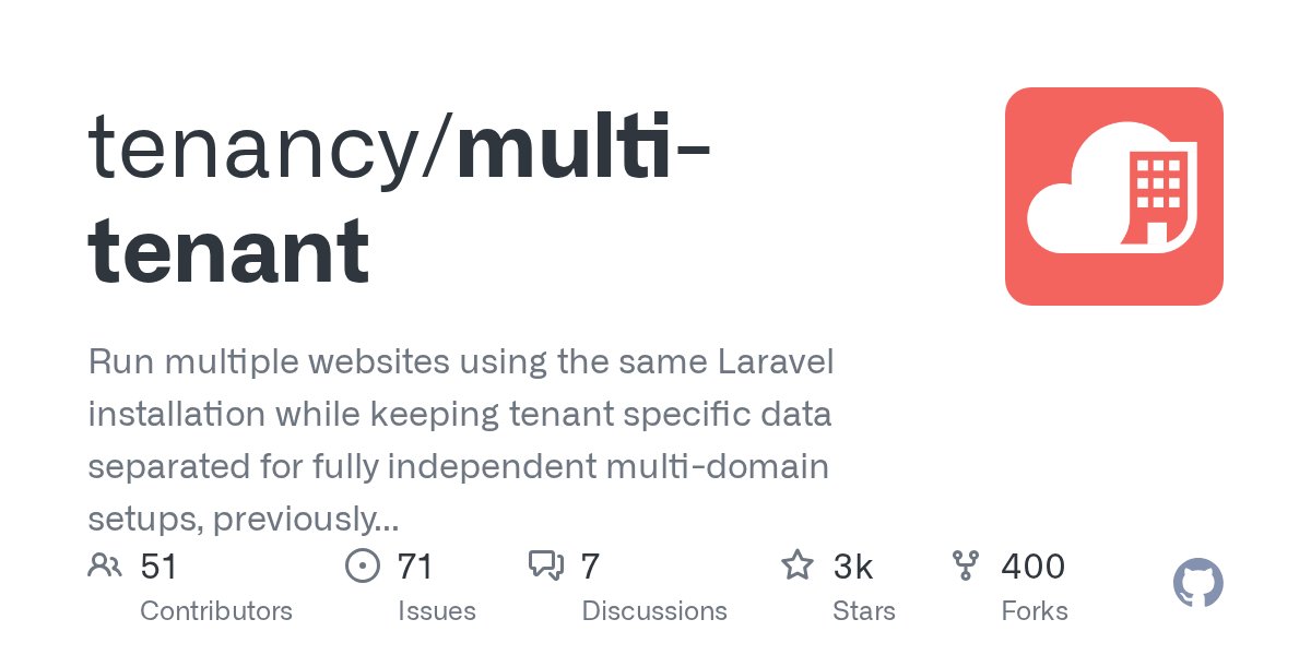 openlaravel's tweet card. Run multiple websites using the same Laravel installation while keeping tenant specific data separated for fully independent multi-domain setups, previously github.com/hyn/multi-tenant - tenancy/mu...