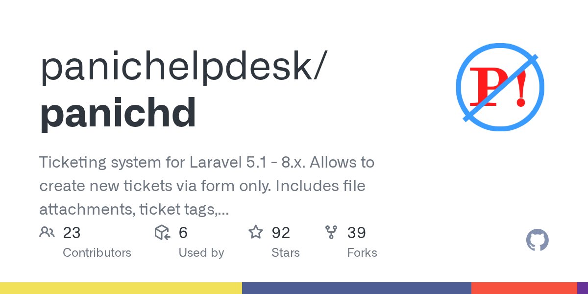 openlaravel's tweet card. Ticketing system for Laravel 5.1 - 8.x. Allows to create new tickets via form only. Includes file attachments, ticket tags, filtering, scheduling and e-mail notifications. - panichelpdesk/panichd
