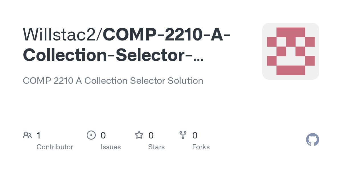QQcodinghelp's tweet card. COMP 2210 A Collection Selector Solution. Contribute to Willstac2/COMP-2210-A-Collection-Selector-Solution development by creating an account on GitHub.