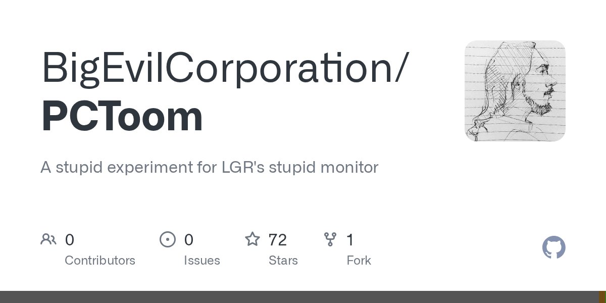 oss_clang's tweet card. A stupid experiment for LGR's stupid monitor. Contribute to BigEvilCorporation/PCToom development by creating an account on GitHub.