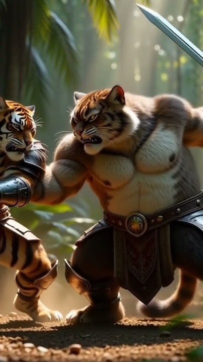 ModelsPopular's tweet card. “Fat Cat vs Skinny Tiger — Epic Sword Battle!”