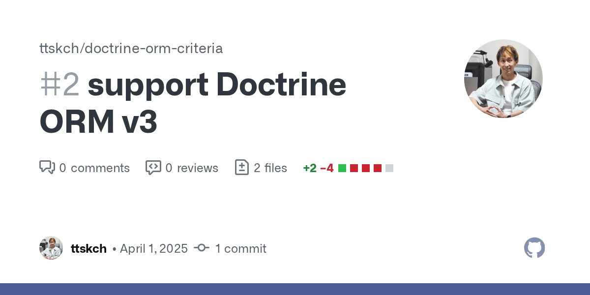ttskch's tweet card. support Doctrine ORM v3 by ttskch · Pull Request #2 · ttskch/doctrine-orm-criteria