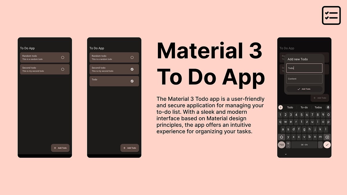 r_FlutterDev's tweet card. The Material 3 Todo app is a user-friendly and secure application for managing your to-do list. With a sleek and modern interface.