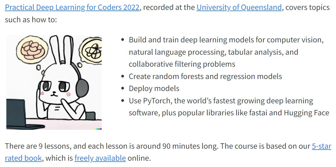 jeremyphoward's tweet card. A free course designed for people with some coding experience, who want to learn how to apply deep learning and machine learning to practical problems.