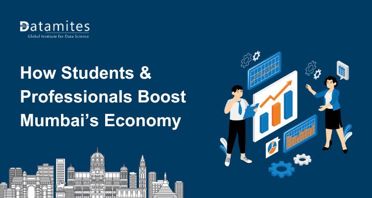 DataMites's tweet card. Discover how students and professionals drive Mumbai’s economic growth by contributing to key sectors like finance, IT, manufacturing, and entertainment. Learn how skill development, innovation, and...