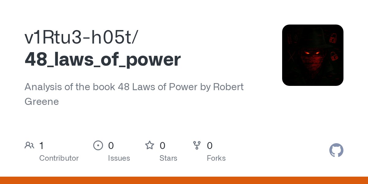 VH05t's tweet card. Analysis of the book 48 Laws of Power by Robert Greene - v1Rtu3-h05t/48_laws_of_power