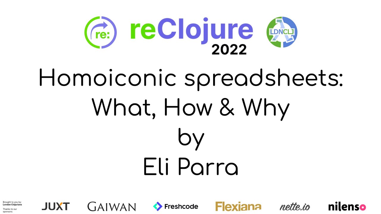 reClojure's tweet card. Homoiconic spreadsheets: What, How & Why (by Eli Parra)