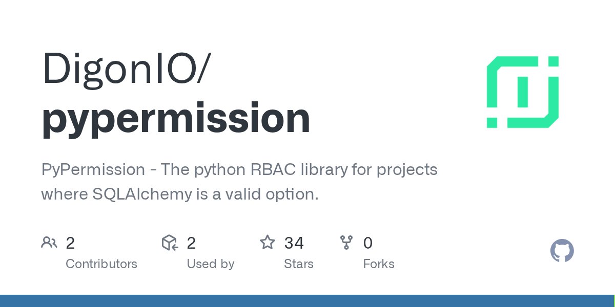PythonHub's tweet card. PyPermission - The python RBAC library for projects where SQLAlchemy is a valid option. - DigonIO/pypermission