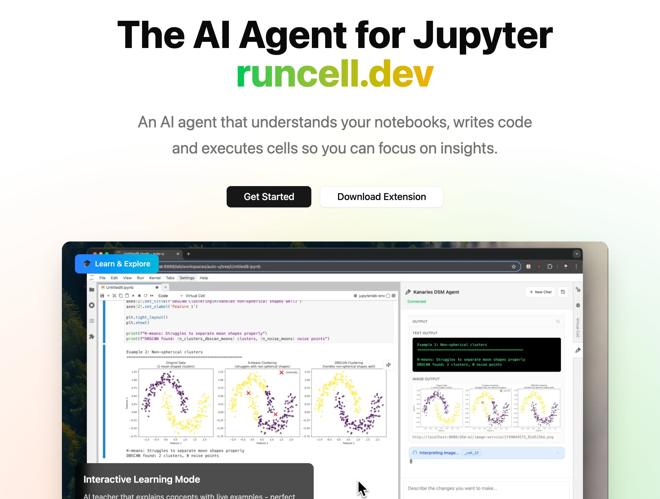 ob12er's tweet card. Runcell is an AI agent for Jupyter notebooks that automates writing Python code, executing cells, debugging, and explaining data analysis results in real time.