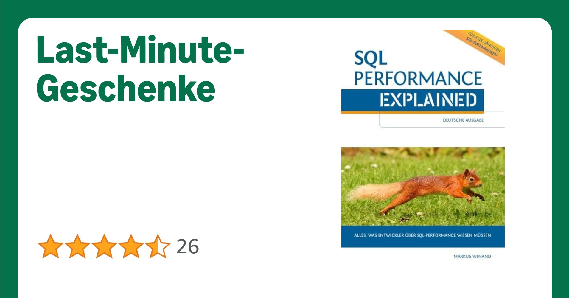MarkusWinand's tweet card. SQL Performance Explained ist ein Handbuch für alle Entwickler, um die maximale Performance aus Datenbanken zu holen. Durch den Fokus auf SQL deckt es alle gängigen SQL-Datenbanken ab, ohne sich in...