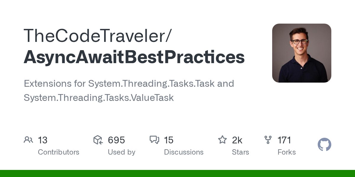 jfversluis's tweet card. Extensions for System.Threading.Tasks.Task and System.Threading.Tasks.ValueTask - TheCodeTraveler/AsyncAwaitBestPractices