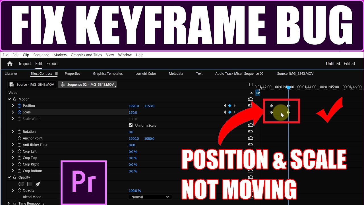 PracticalFixes's tweet card. Premiere Pro Keyframe Bug FIXED — Position & Scale Not Animating...
