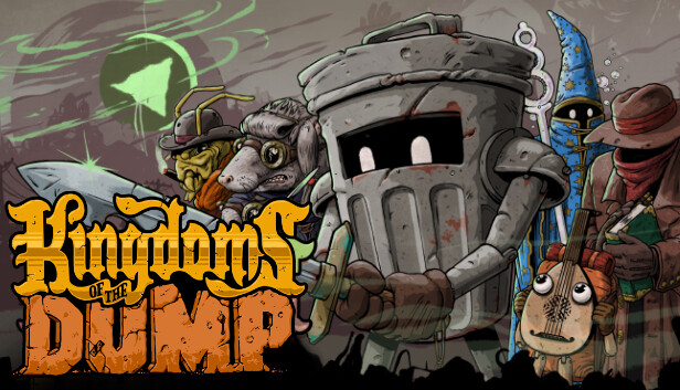 DumpKingdoms's tweet card. A SNES styled JRPG set in a fantasy world of garbage, created by two janitors. Join Trash Can Knight, Dustin Binsley, as he fights his way through the Five and a Half Kingdoms of the Dump!