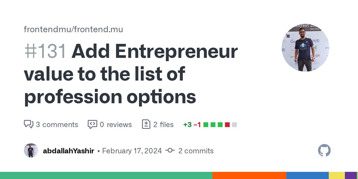 AbdallahRamsing's tweet card. Ticket: #130 I've tested the changes: Browser: Brave OS: Windows 11 Responsive screens Checklist: Added "Entrepreneur" value in the right place Tested on normal scree...